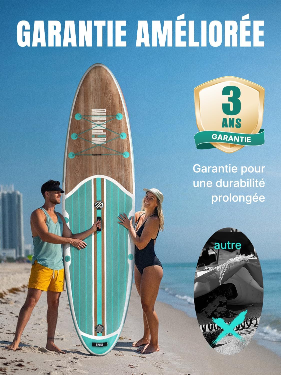 Niphean Paddle Gonflable Adulte avec Tous Les Accessoires, 320cm Planches de Stand Up Paddle Gonflables pour Tous Les Niveaux, Sup avec Capacité 200 kg pour 2 Personnes, Paddle Gonflable avec Siège – Image 3