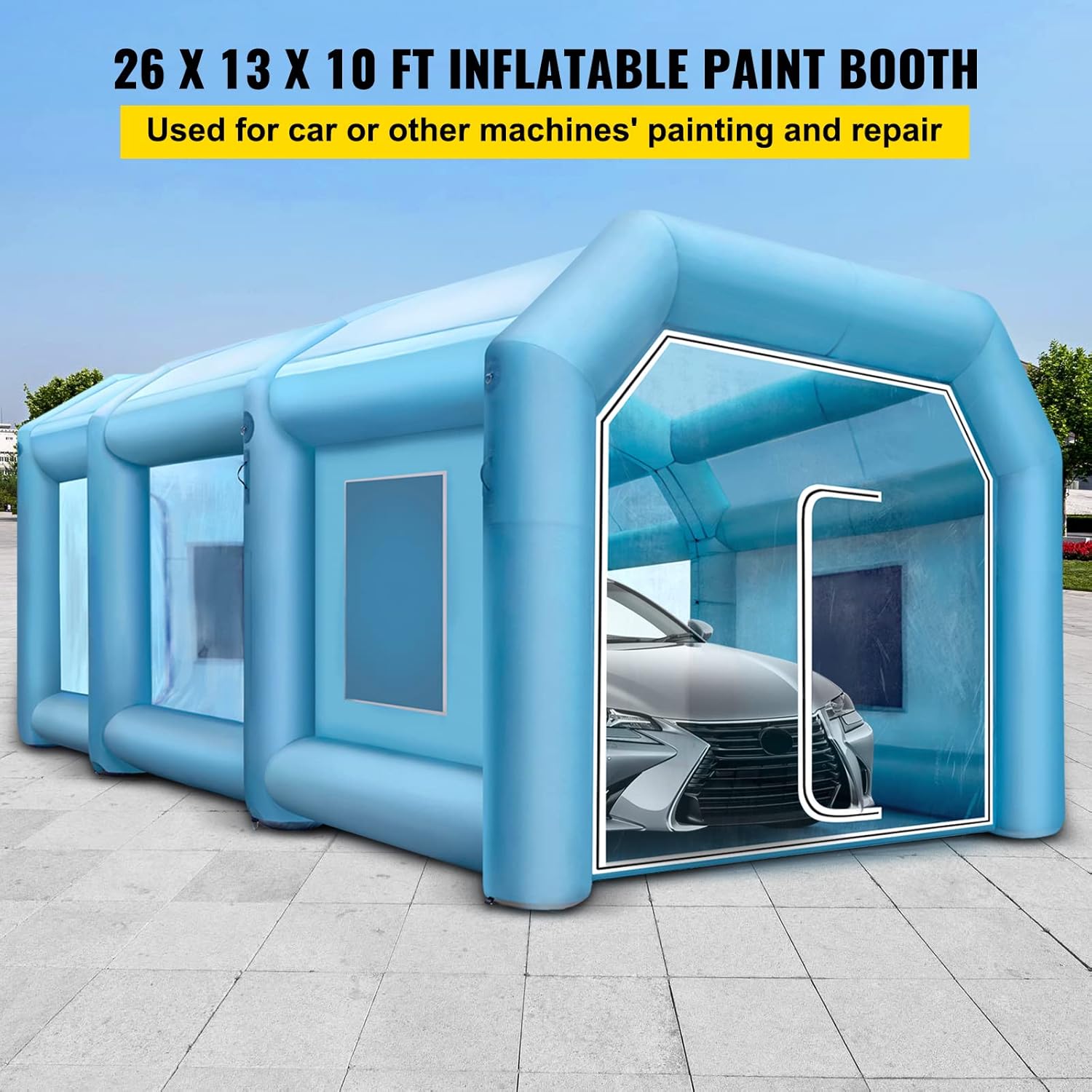 VEVOR Cabine de Peinture Gonflable, 8x4x3 m, Tente Peinture Gonflable Automobile en Tissu Oxford 210 D, avec 2 souffleurs puissants et système de Filtre à air, Station de Travail pour Garage, Atelier – Image 2