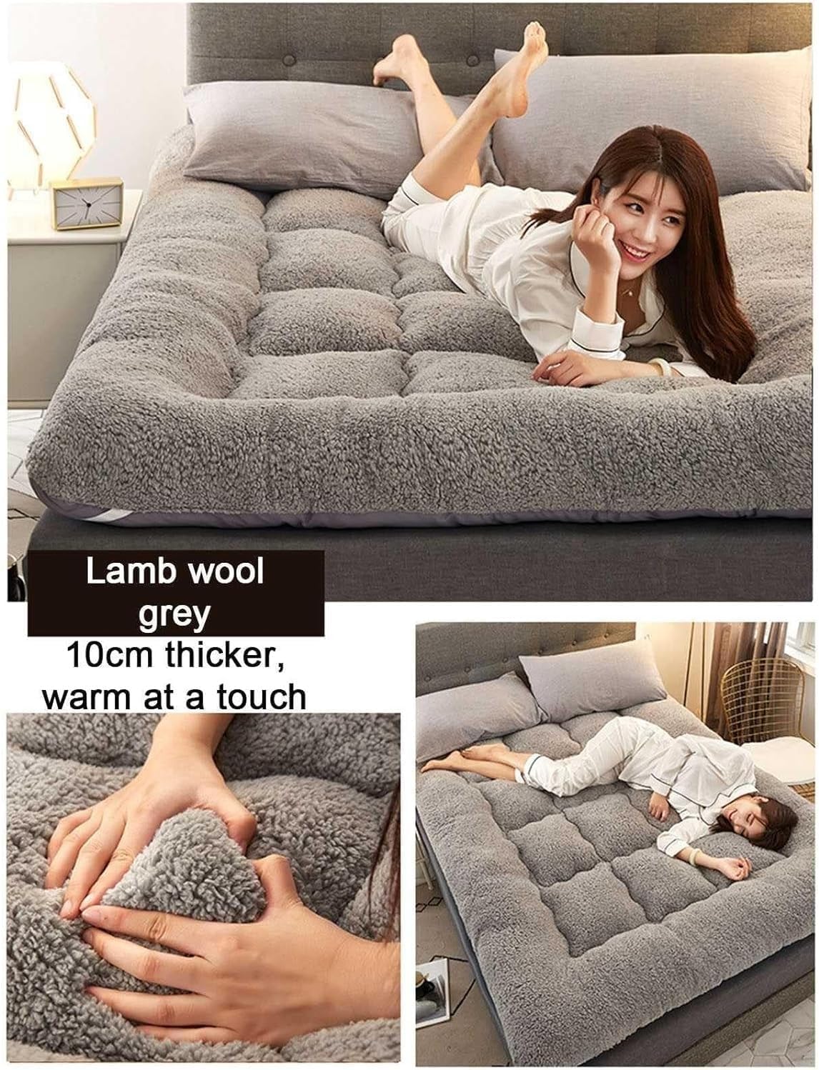 Matelas Futon Japonais, Matelas Futon Extra Épais Et Moelleux, Matelas De Couchage Super Doux Et Poilus Enroulables, Tapis De Couchage Portable, Matelas De Canapé, Lit D'invité – Image 3