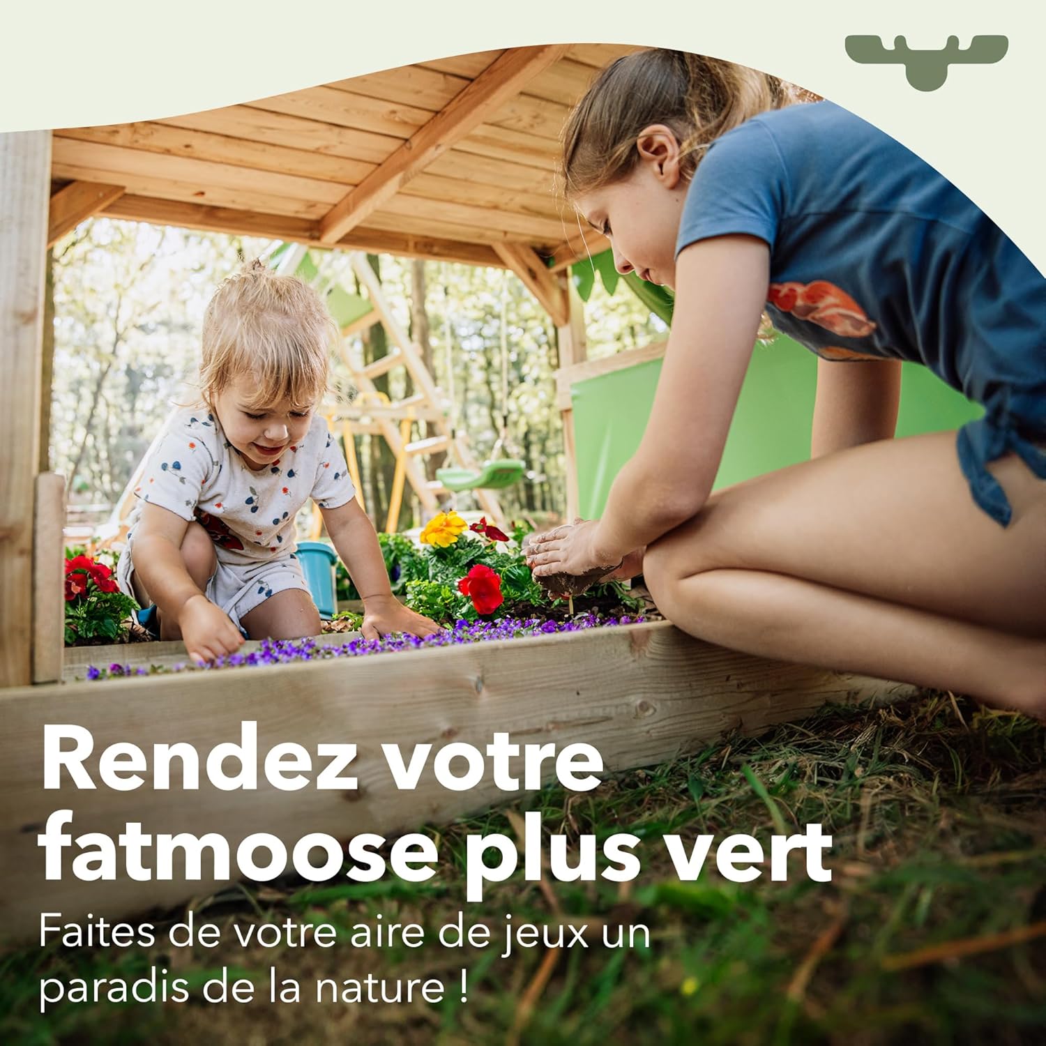 FATMOOSE Portique de Balançoire JollyJack - Double Avec Toboggan Vert Pomme et Annexe à Grimper, en Bois Pour Enfants Dans Le Jardin – Image 6