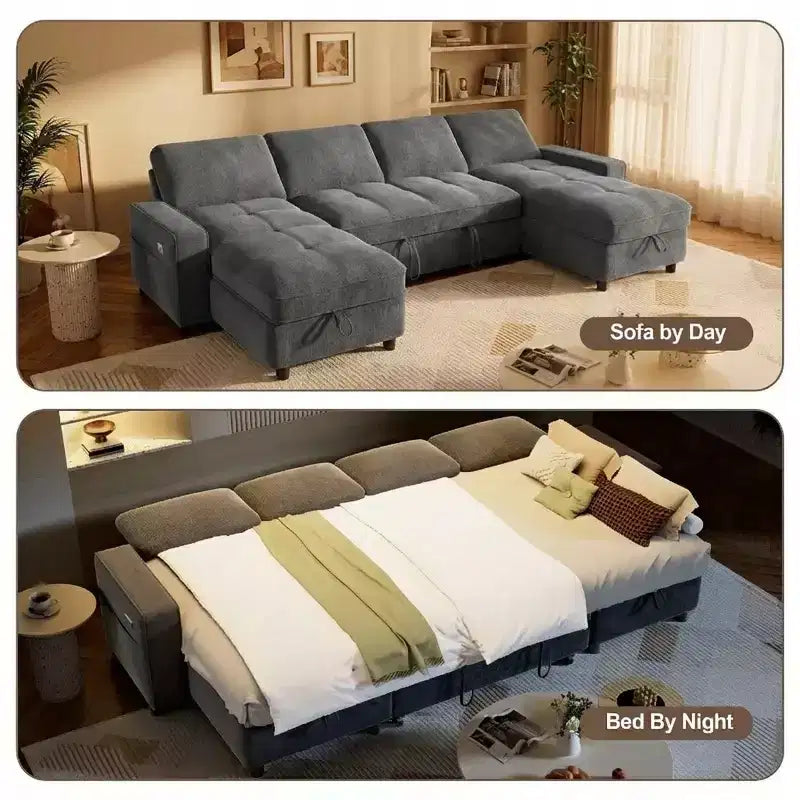 104 U-Shaped Convertible Sleeper Sofa Bed with Storage – Image 15