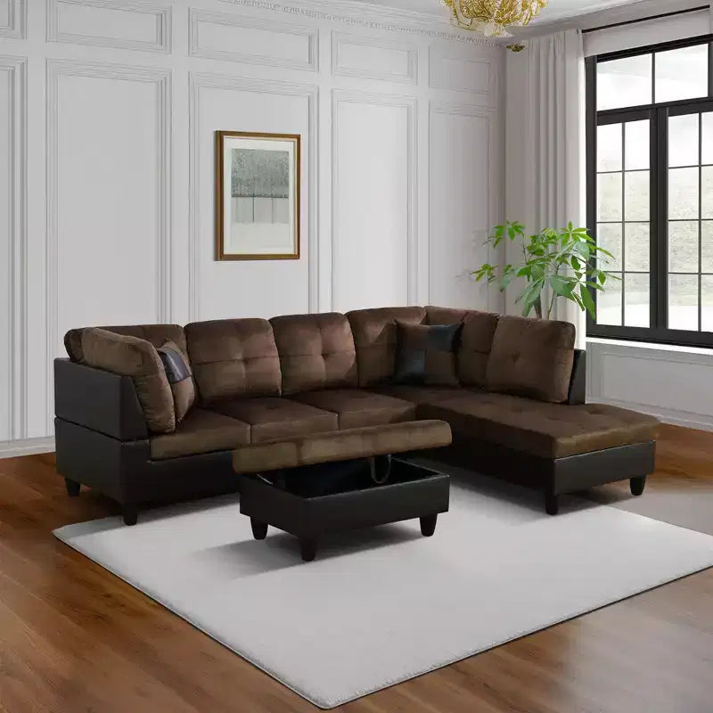 L-Shaped Living Room Sofa with Double Spring Layer, Soft and Breathable 3-Piece Short Plush Sofa Set – Image 13