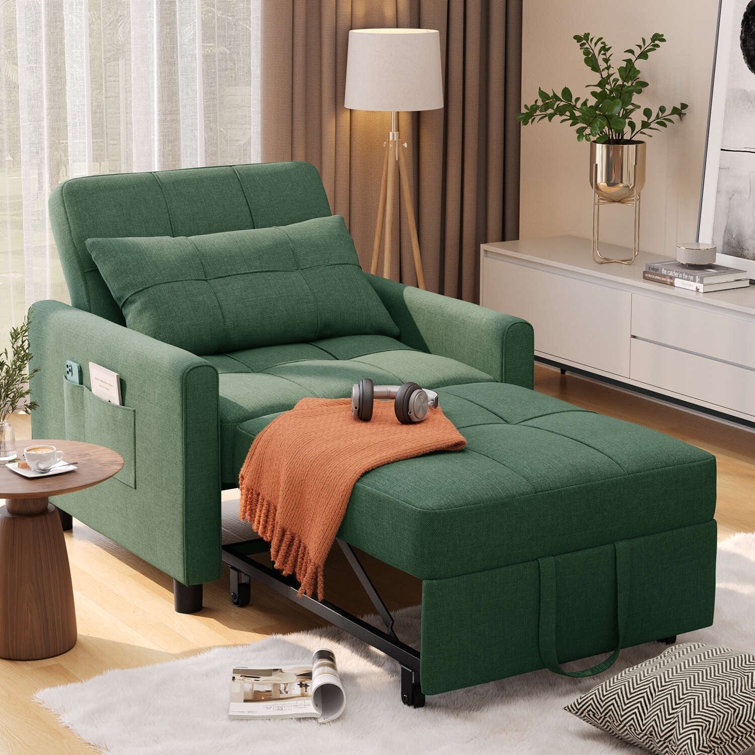 3-in-1 Adjustable Sleeper Sofa Bed, Pull Out Chair Sofa, Convertible Folding Bed for Living Room – Image 88