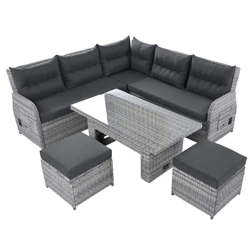 Outdoor Rattan Sectional Sofa Set with Adjustable Table & Recliners – Image 18