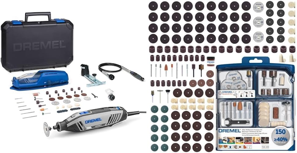 Dremel 4250 Outil Rotatif Multifonction 175W avec 3 Adaptations 35 Accessoires Vitesse Variable & Coffret de 150 accessoires Dremel pour outils rotatifs pour graver, découper, poncer, meuler