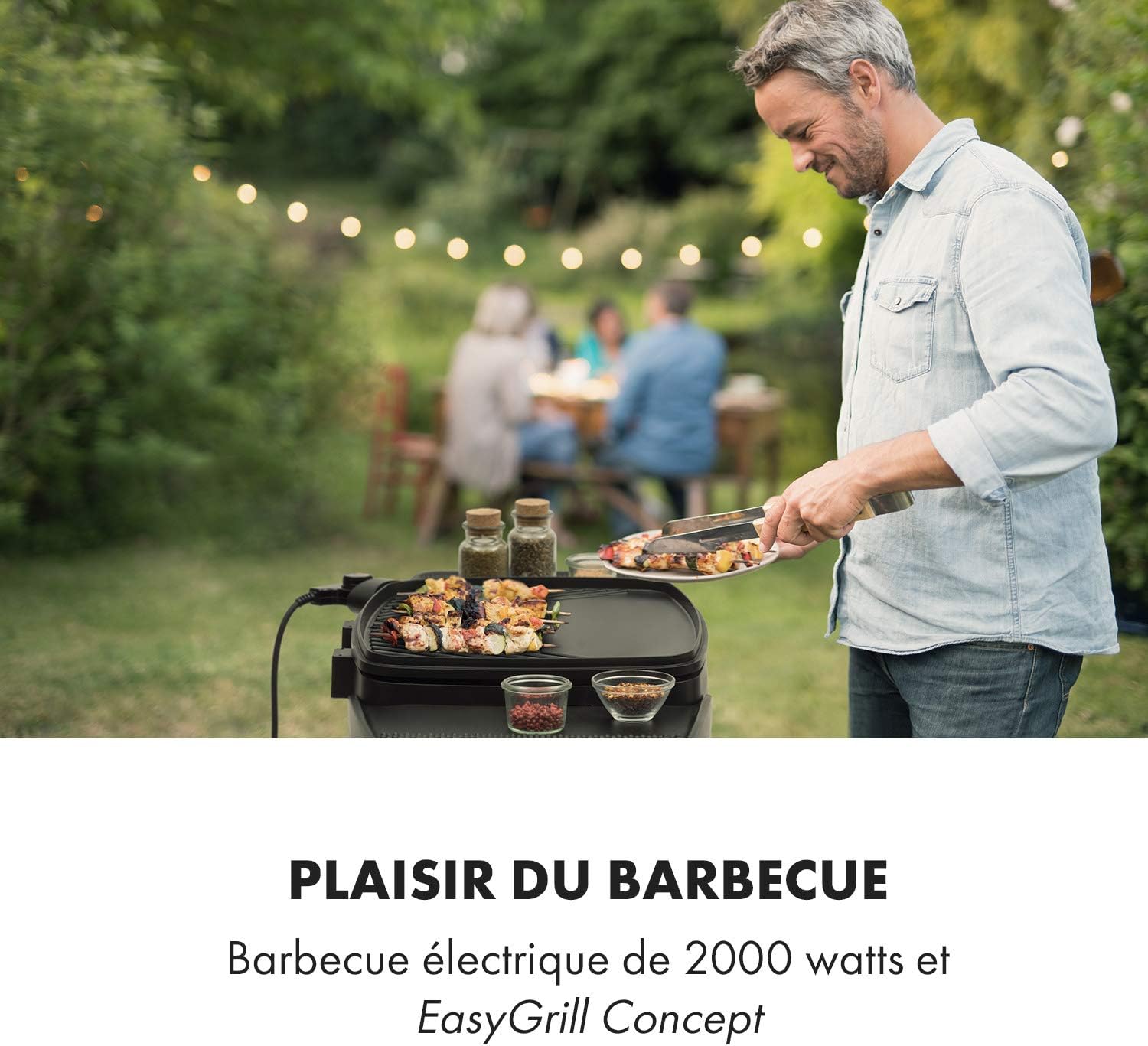 Klarstein Gatsby Gril électrique sur pied Gril de table : 2000 W, EasyGrill Concept, surface de gril: 40 x 36 cm/aluminium moulé sous pression/antiadhésif/couvercle, deux tables d'appoint, noir – Image 2