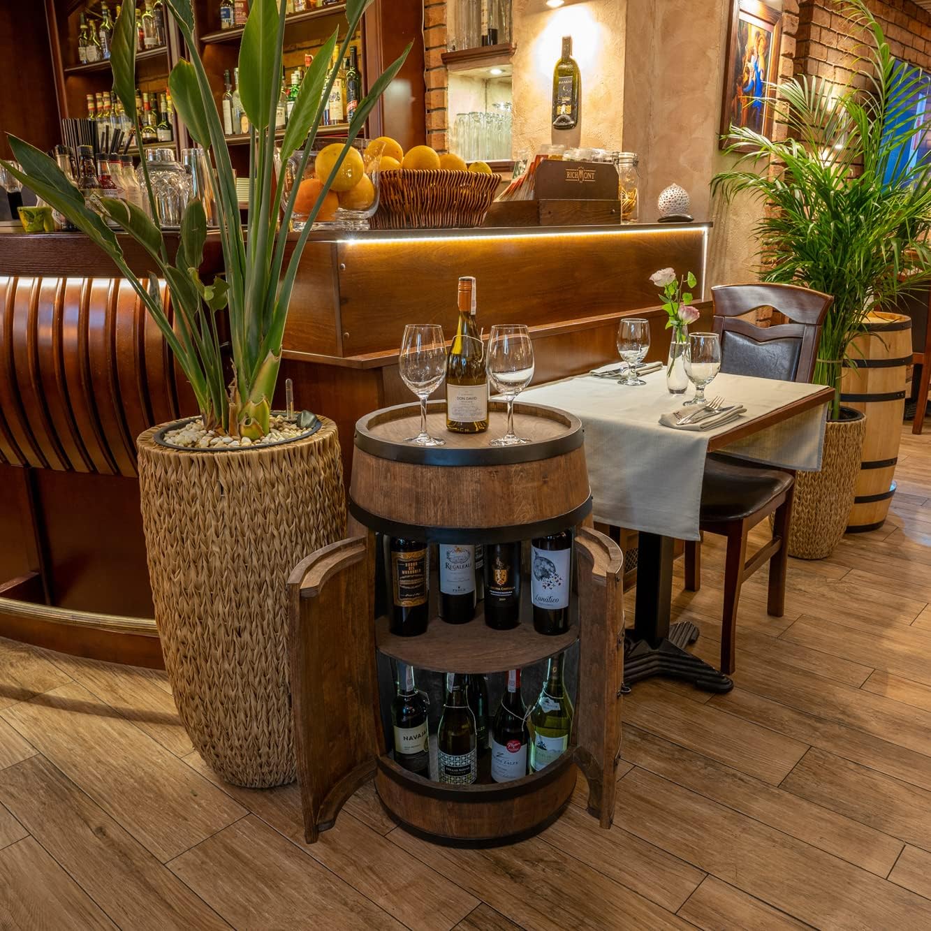 CREATIVE COOPER Tonneau à vin avec Porte - Armoire à Alcool - Étagère à Bouteilles en Bois - Baril en Bois - Vin Rack - Wineregal - Bar à vin - Baril avec Porte - minibar de 80 cm (wengé) – Image 7