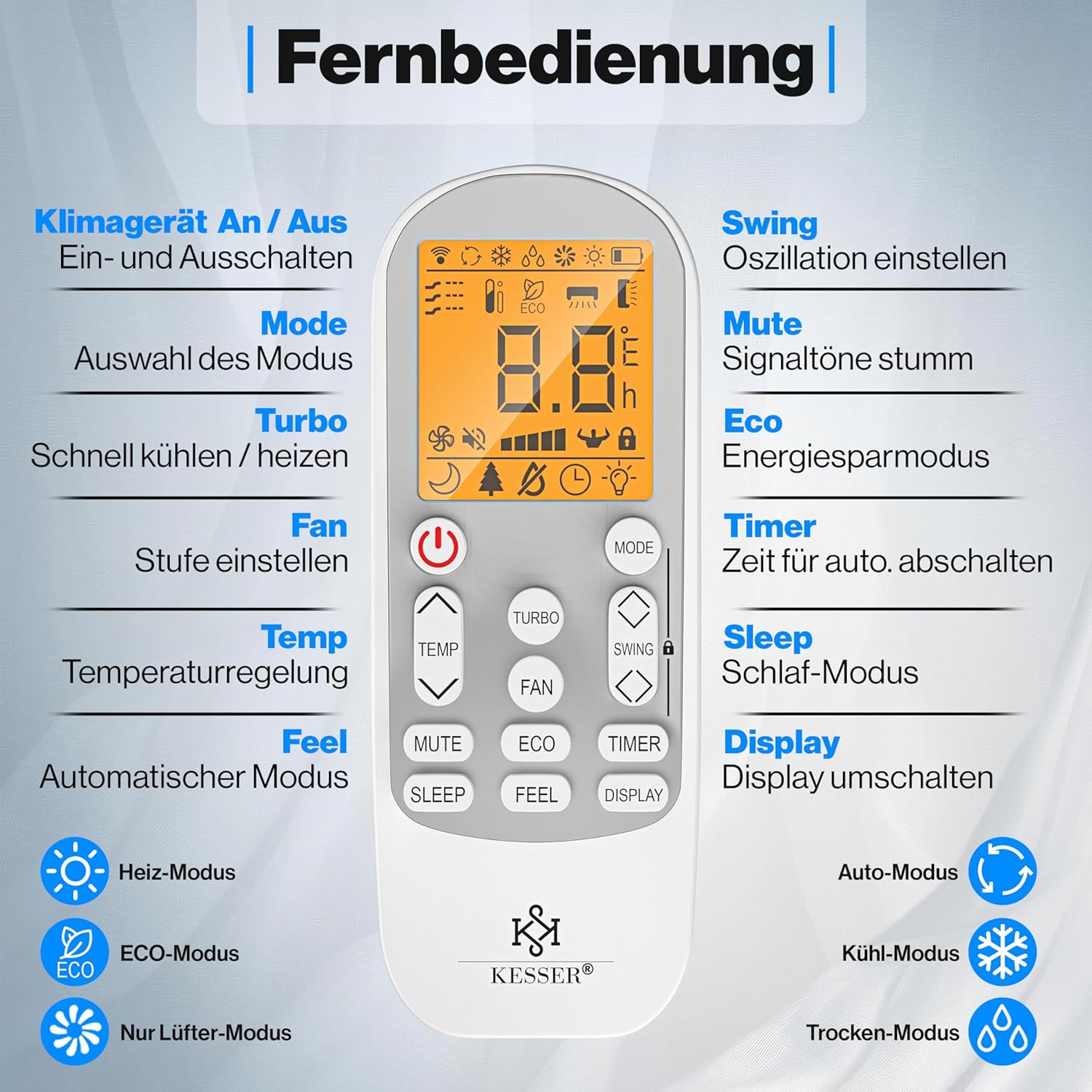 Kesser® Kit de climatisation Split Quick Connect 12000 BTU 3,4 kW – Appareil climatiseur WiFi & App avec fonction de chauffage & mode de refroidissement Climatiseur mural, avec tuyauterie en cuivre – Image 8