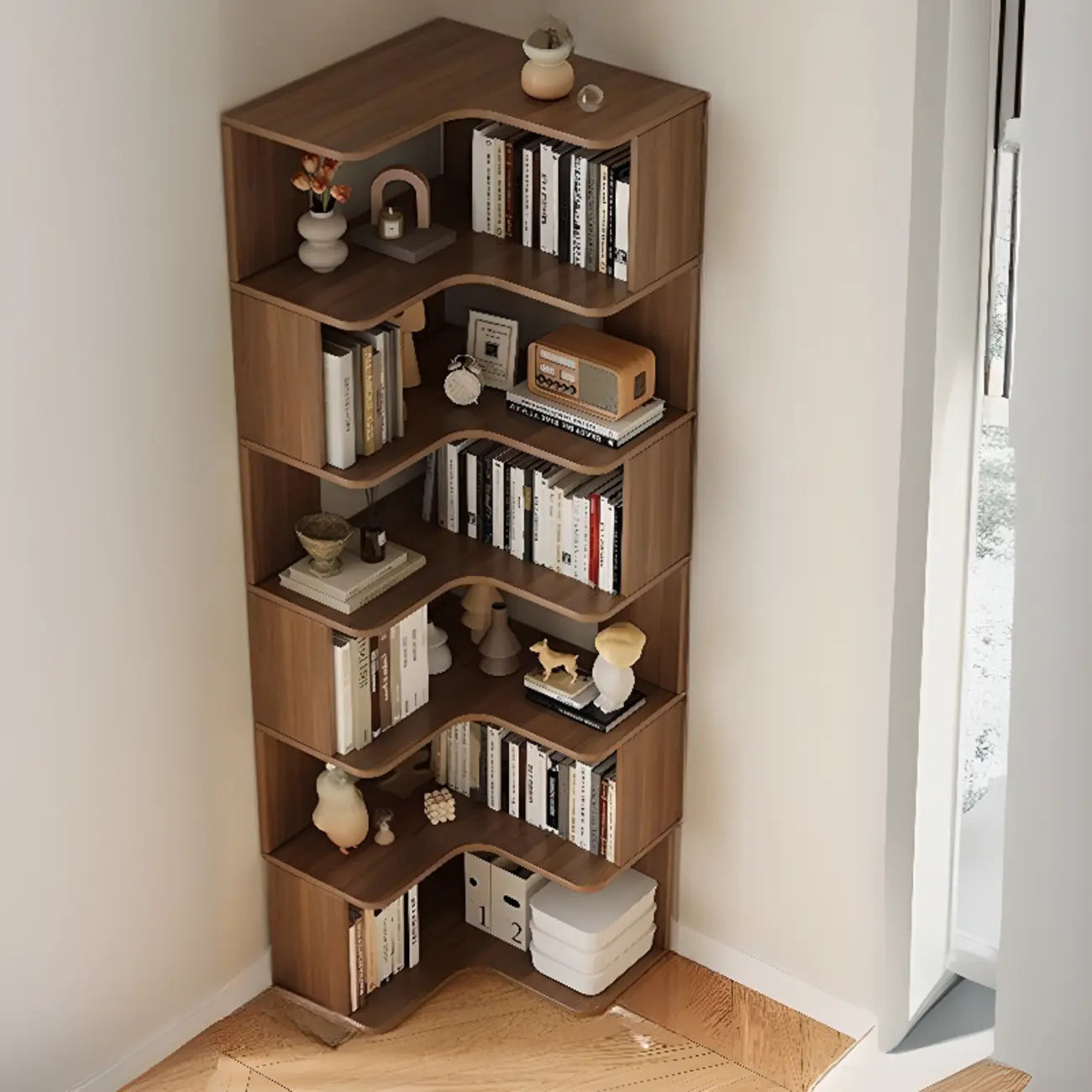 Manufactured Wood Corner Bookshelf with 6 Shelves – Image 14
