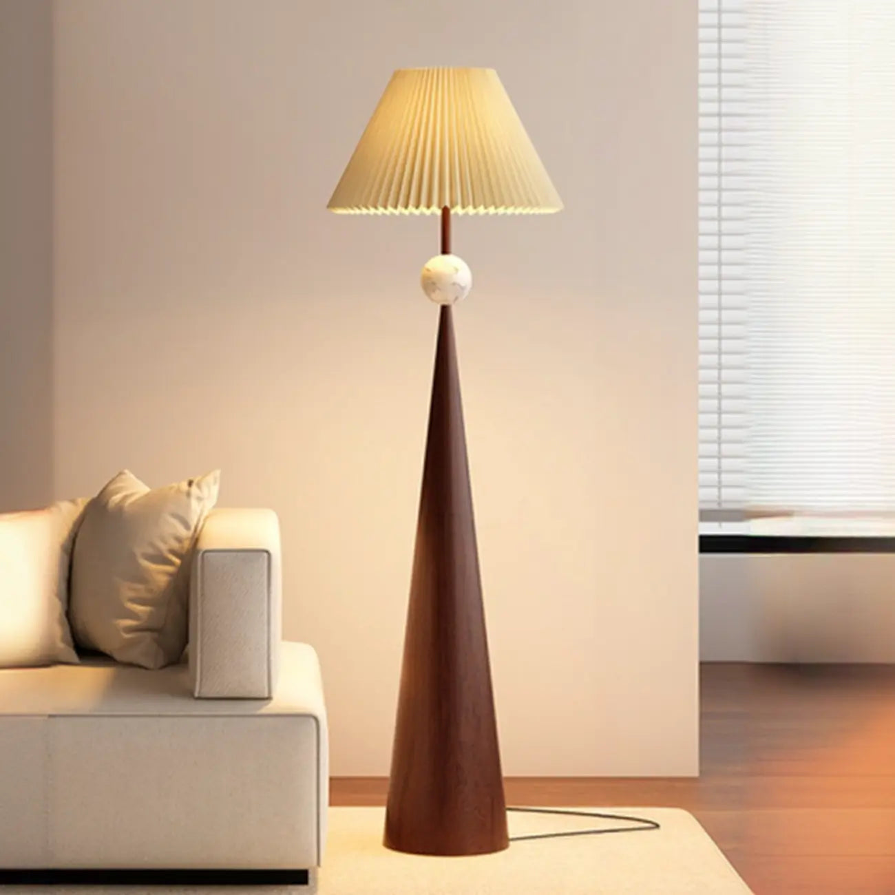 Contemporary Tapered Metal Floor Lamp Fabric Shade – Image 63