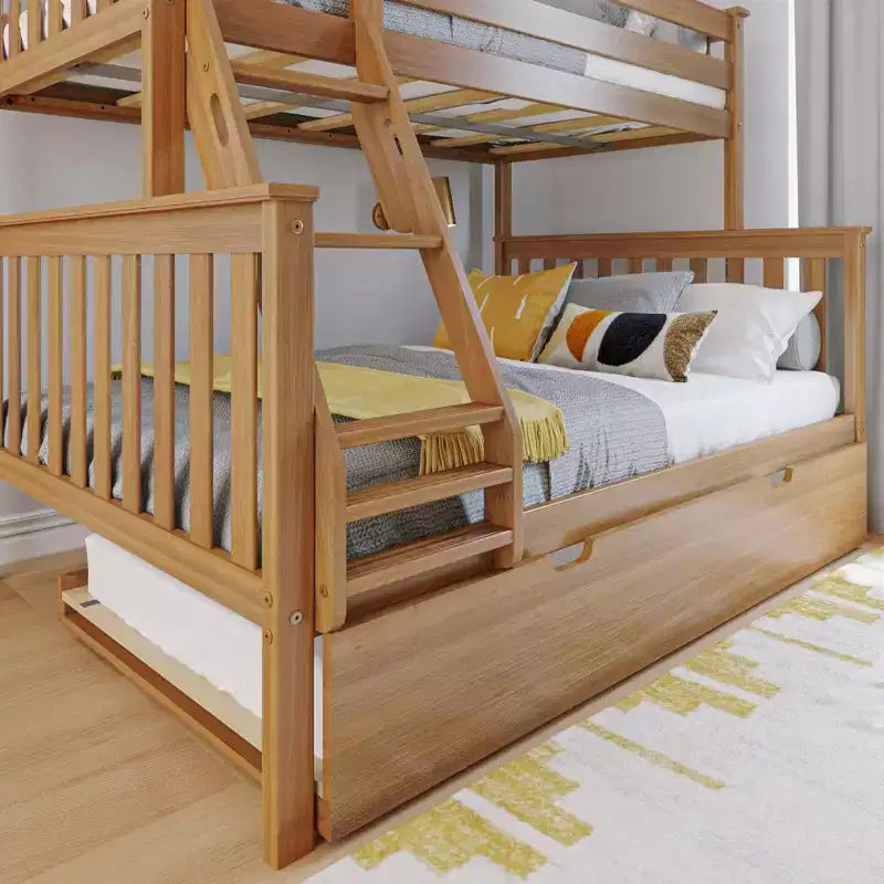 Max & Lily Solid Wood Bunk Bed, Twin over Full with Storage Trundle and Ladder for Kids – Image 16