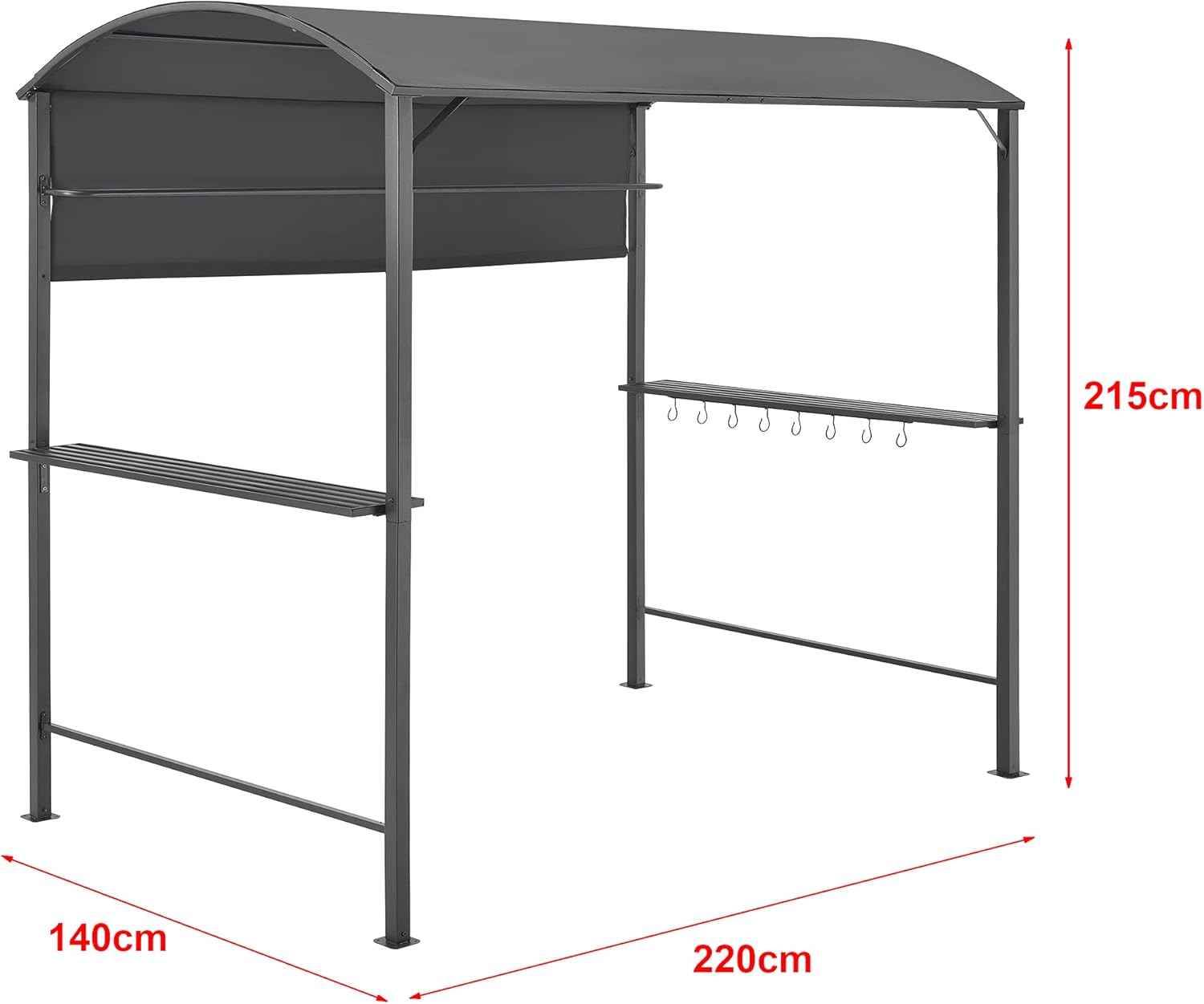 Tonnelle de Barbecue Auvent de Réception pour Jardin Tente avec Comptoir et Crochets Belvédère Robuste Extérieur Acier Laqué Polyester 215 x 220 x 140 cm Anthracite Gris Foncé – Image 6
