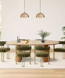 Alternative view of 3-in-1 Oval Extendable Dining Table Set with 6 Chenille Upholstered Chairs Featuring Gold Metal Legs, Versatile Dining Furniture-Panipeachy