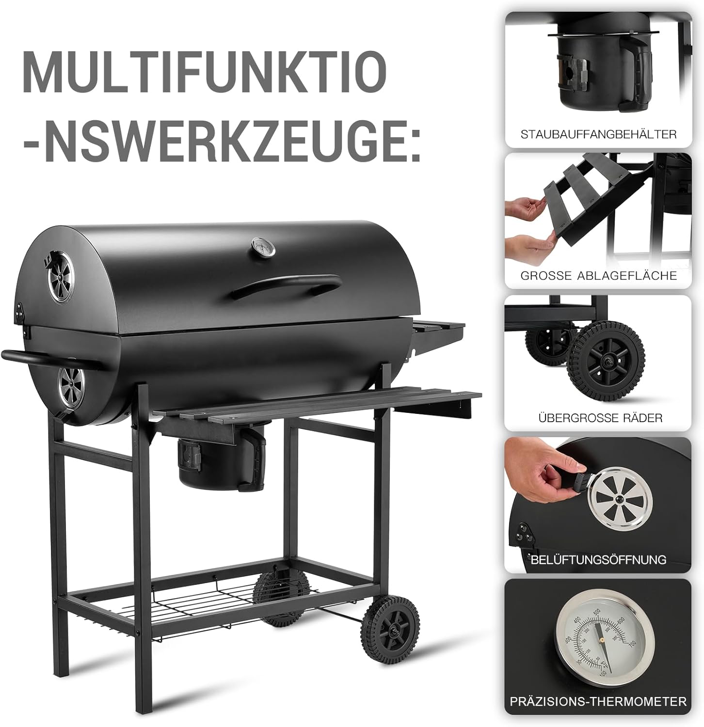 TEENO Barbecue Charbon de Bois,avec Grille de Cuisson XXL,Gants Anti-BrûLures, ThermomèTre,Tiroir à Cendres, éVent RéGlable,Grand Barbecue au Charbon de Bois (Basic) – Image 7