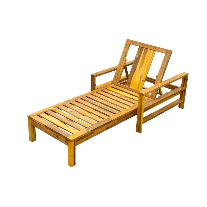 Wood Adjustable Backrest Outdoor Lounge Chair, Suitable for Gardens, Terraces and Poolside Areas – Image 9