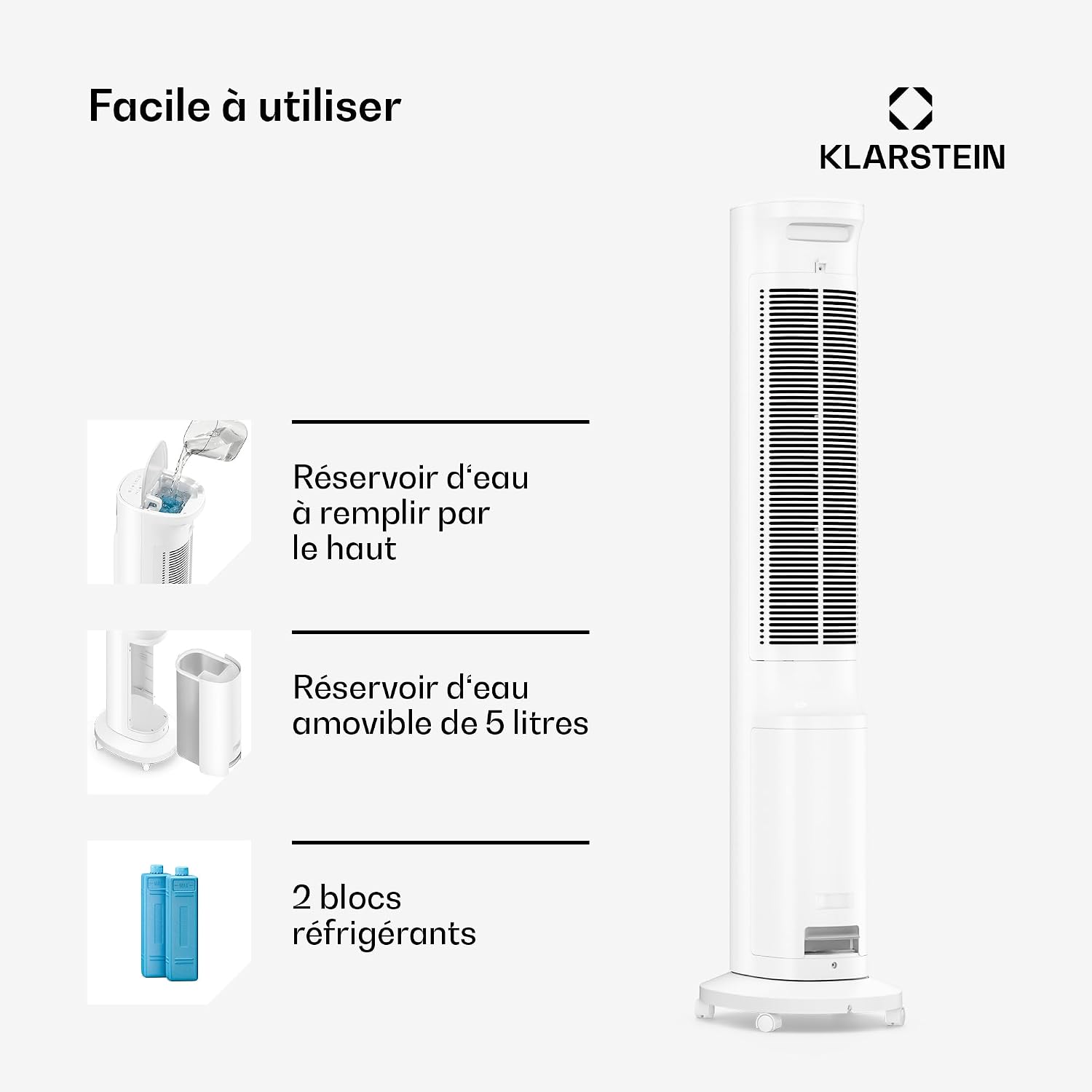 KLARSTEIN Rafraichisseur d’Air, Refroidisseur d’Air Évaporatif, 5L, Télécommande, Application, Mobile, Ventilateur Climatiseur Chambre 30m², White – Image 5
