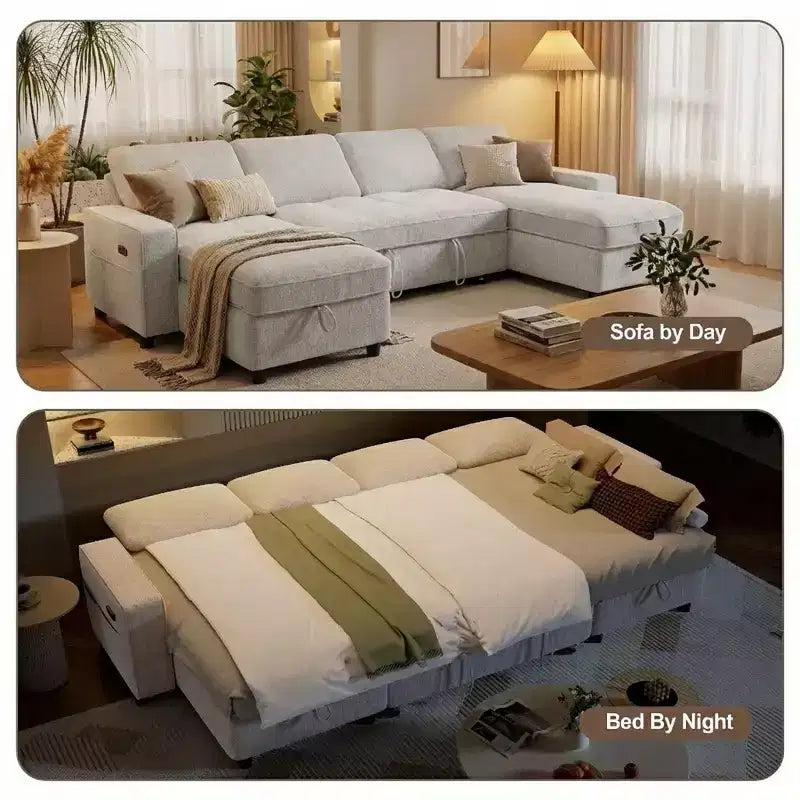104 U-Shaped Convertible Sleeper Sofa Bed with Storage – Image 8