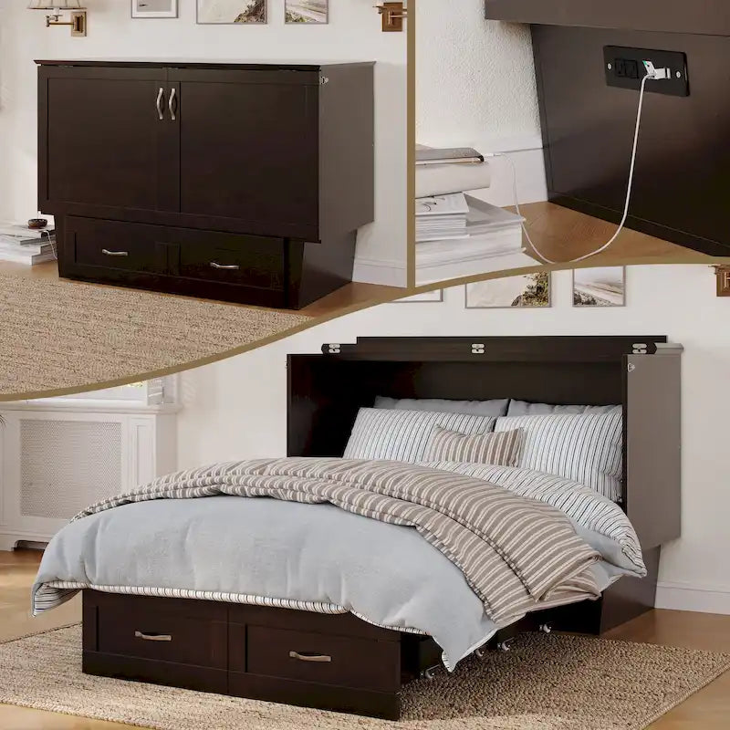 Monroe Full Murphy Bed Chest with 6 Memory Foam Mattress – Image 3