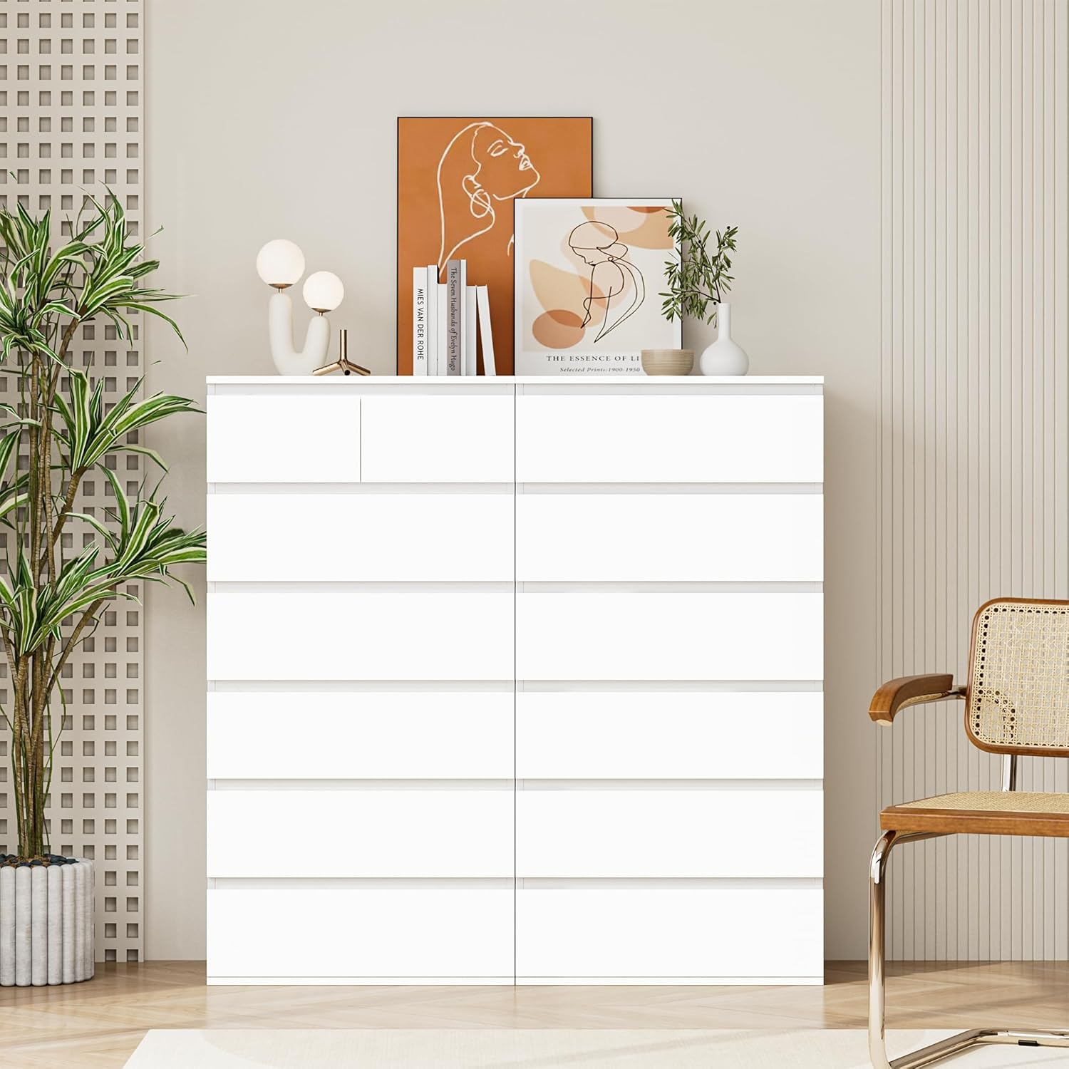 FOREHILL Commode 7 Tiroirs Commode Chambre Adulte Chiffonnier Haut Commodes Rangement Blanche Armoire à Tiroirs pour Salon Couloir en Bois 60x40x119cm – Image 4