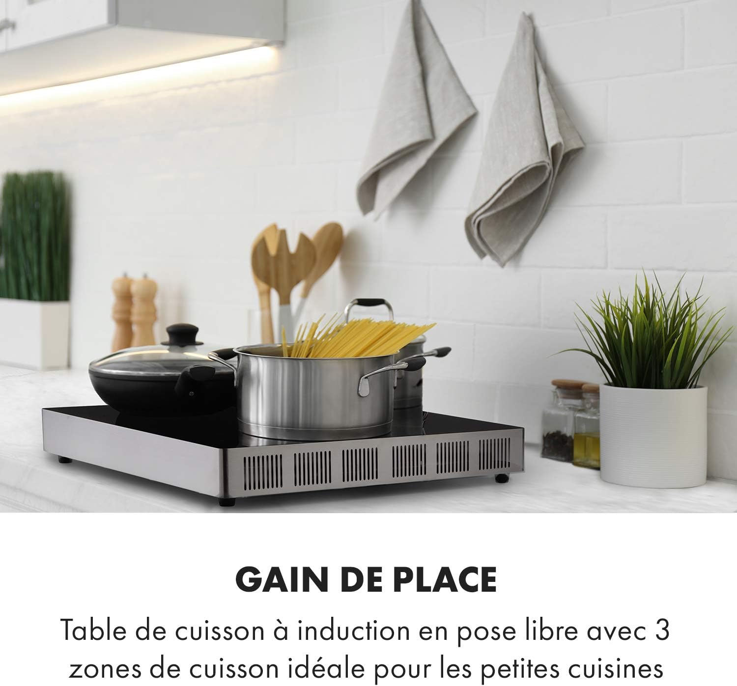 KLARSTEIN TrinityCook - table de cuisson à induction, pose libre, 3400W, 3 zones de cuisson, minuterie, 9 niveaux, 60 à 240° C, protection anti surchauffe, verrouillage parental - noir – Image 6
