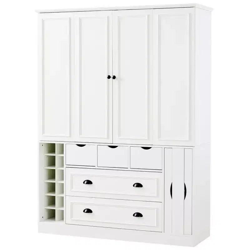 Whisen 71'' Tall Freestanding Kitchen Pantry, Large Dining Storage Cabinet Cupboard Sideboards With 4 Foldable Doors, Shelves, Wine Racks – Image 8