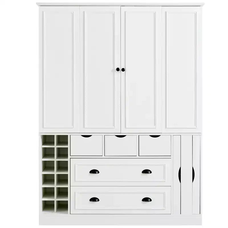 Whisen 71'' Tall Freestanding Kitchen Pantry, Large Dining Storage Cabinet Cupboard Sideboards With 4 Foldable Doors, Shelves, Wine Racks – Image 4