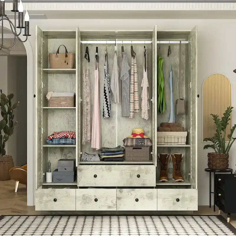 Wardrobe Armoire Closet 59W Large Freestanding Wardrobe Cabinet White – Image 24