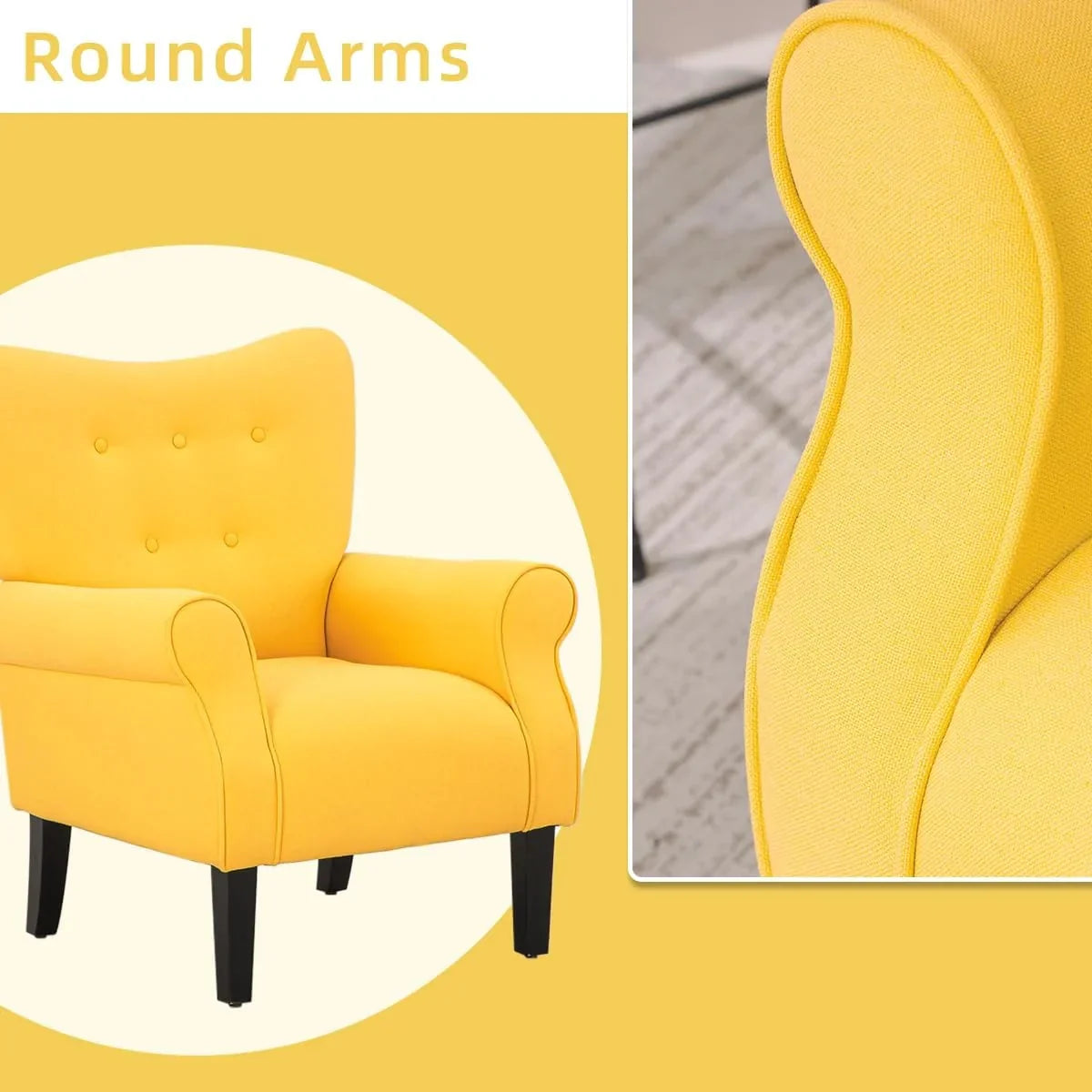 Erommy Modern Accent Chair, High Back Armchair, Upholstered Fabric Button Single Sofa with Wooden Legs for Living Room – Image 8