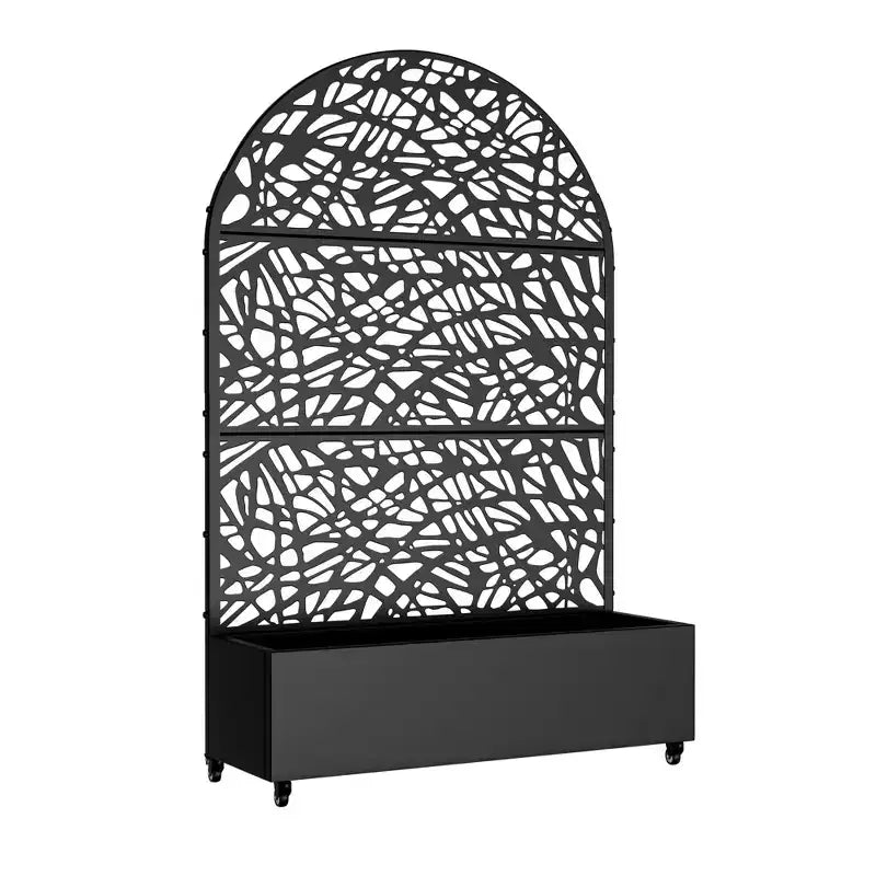 MAYEERTY 72x47 Black Arched Iron Planter Box with Trellis, 3 Piece Set Decorative Garden Screen for Patio and Balcony – Image 4