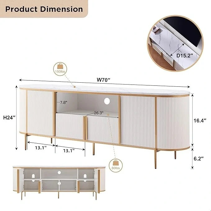 Modern Luxury TV Stand, Entertainment Cente, with Faux Marble Top – Image 5