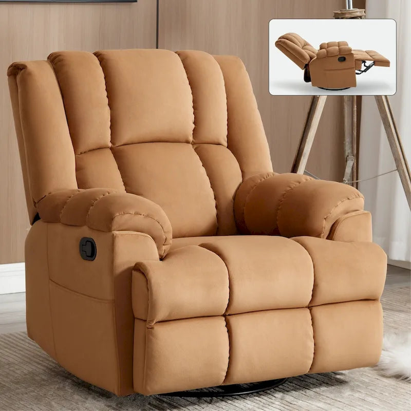 Lazy Boy Swivel Rocker Fabric Recliner Chair, Overstuffed Large Manual Recliner Glider with Pillow Top Arms and Cushion Back – Image 2