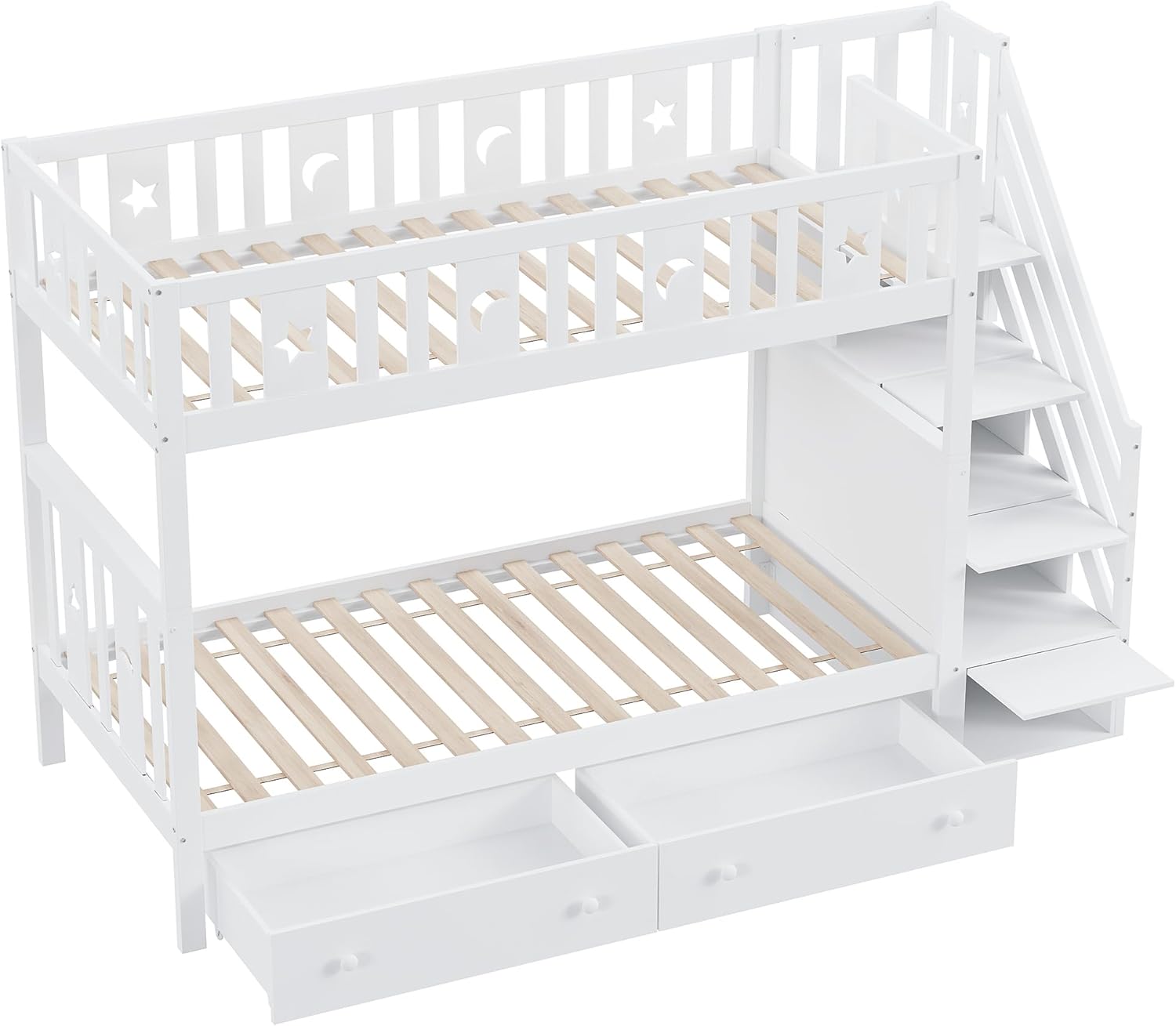 90x200 cm lit superposé en Bois Massif pour Les Enfants - lit Mezzanine avec escalier de sécurité, étagère de Rangement, 2 tiroirs pour Les garçons et Les Filles, Blanc (sans Matelas) | Robuste et durable – Image 5