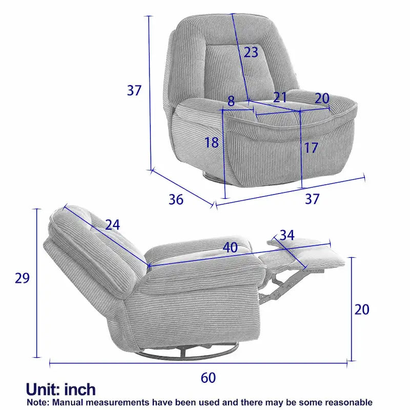 Corduroy Swivel Glider Recliner, Footrest for Living Room – Image 9