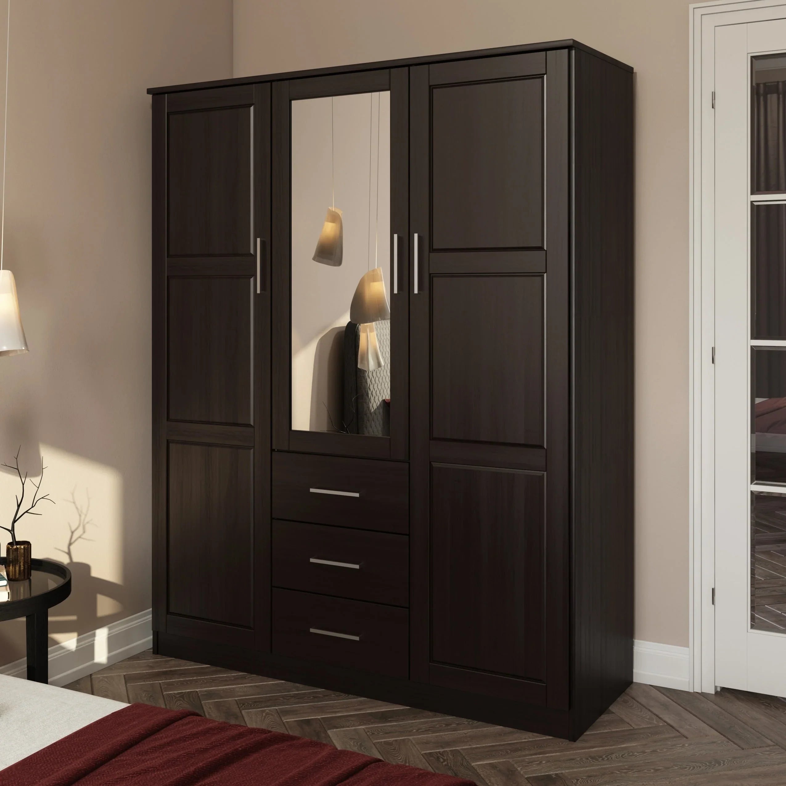 Palace Imports 100% Solid Wood Cosmo 3-Door Wardrobe Armoire with Solid Wood or Mirrored Doors – Image 31