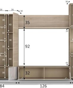 Alternative view of Habitdesign Modèle Essential Meuble TV compact 260 cm, finition chêne canadien et blanc brillant, dimensions : 185 x 260 x 42 cm H x l x P .