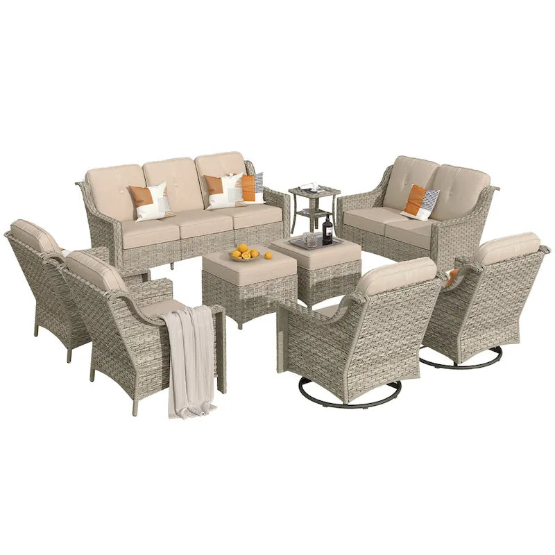 XIZZI 9-piece Outdoor Patio Furniture Conversation Set with Swivel Chair – Image 43