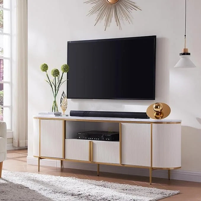 Modern Luxury TV Stand, Entertainment Cente, with Faux Marble Top – Image 21