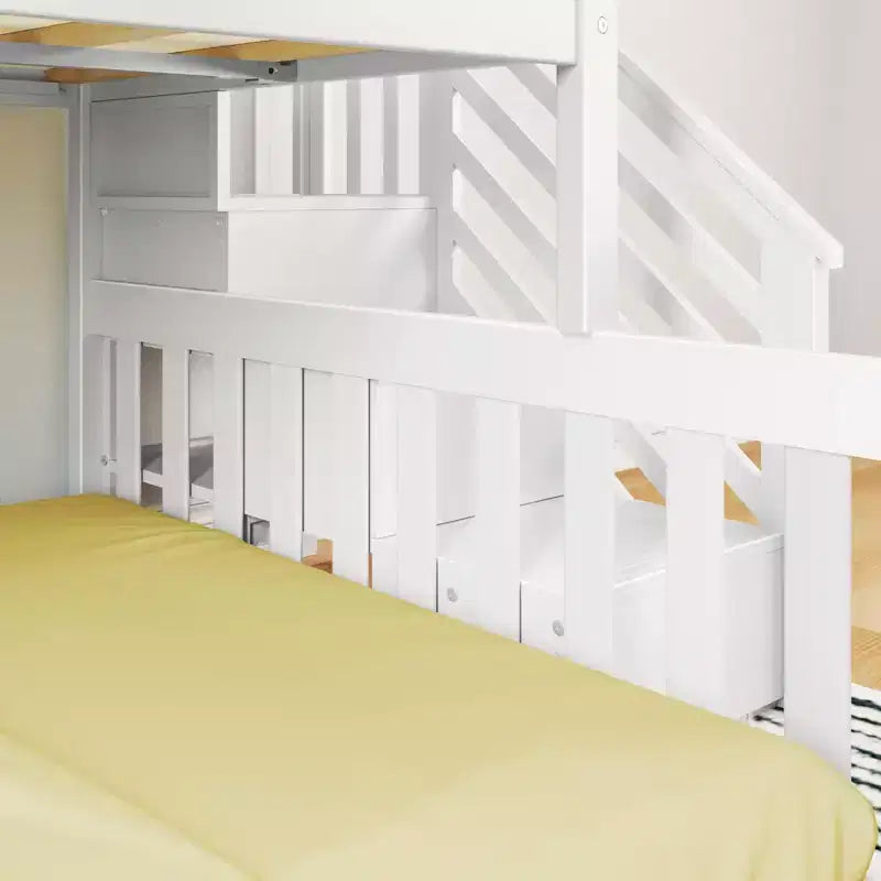 Max & Lily Wooden Twin over Full Low Bunk Bed for Kids with Staircase – Image 16