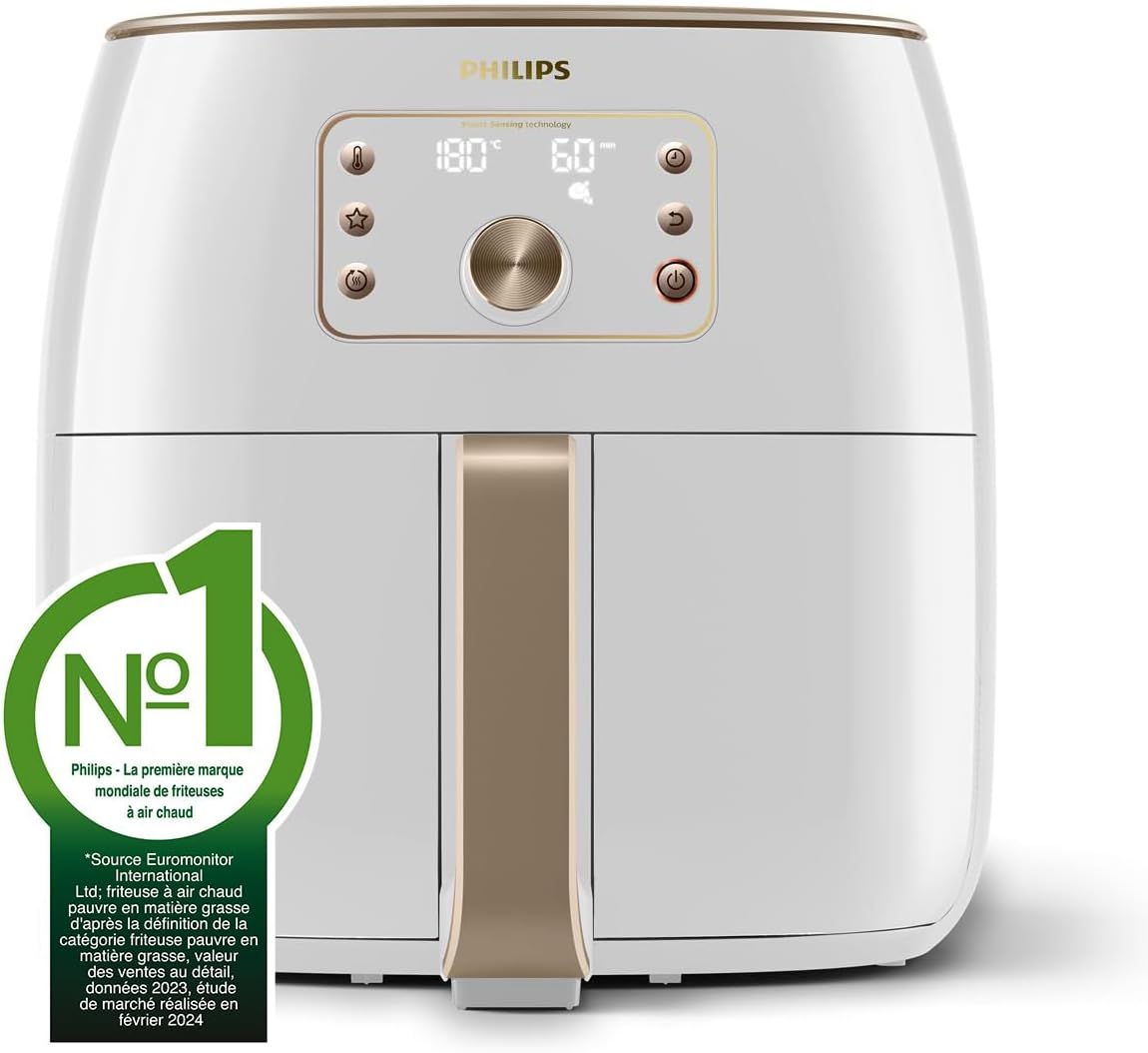 Philips Premium XXL Airfryer sans huile, Smart Sensing, 2225 W, technologie d'élimination des graisses, Rapid Air, 43,3 x 32,1 x 31,5 cm, Plastique, blanc, HD9870/20 – Image 4