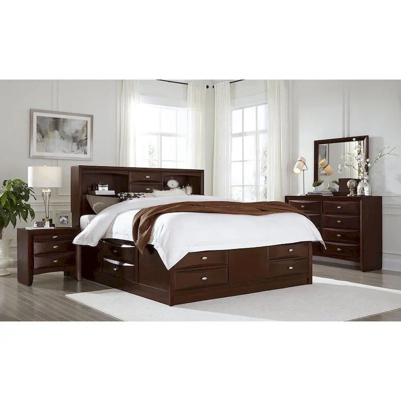Solid Wood Full Espresso Eight Drawers Bed – Image 3