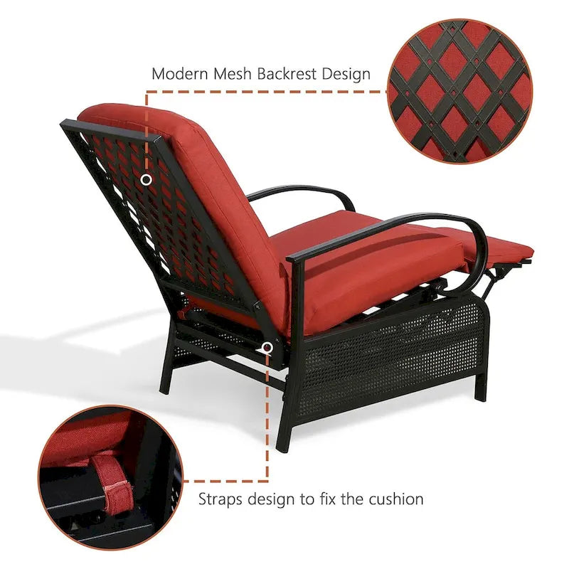 Adjustable Recliner Lounge Chair Patio Lounge Sofa with Cushion - 38 (D) x 26.5 (W) x 38.5 (H) INCH – Image 6