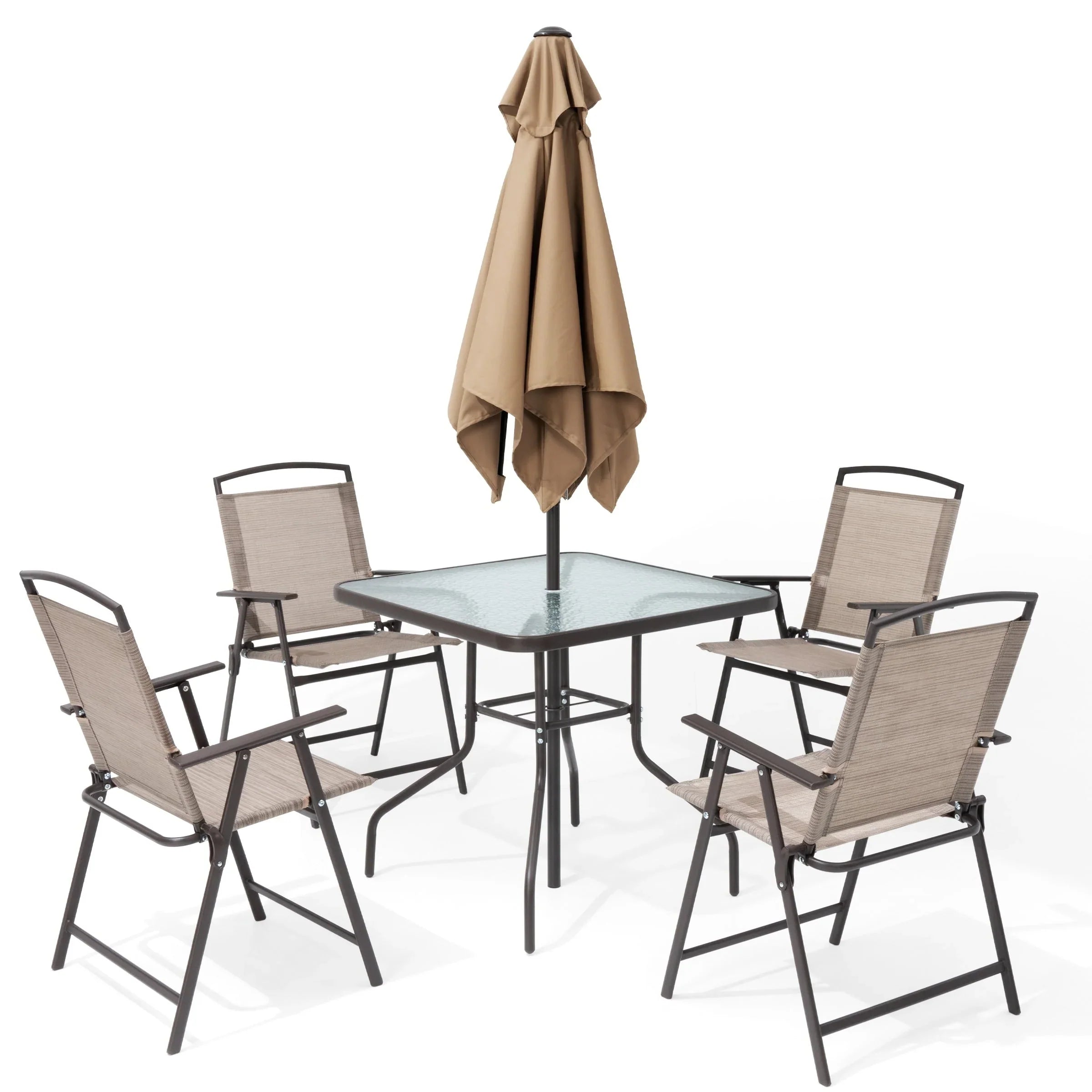 Pellebant 6 Piece Patio Set with Table, Umbrella and 4 Folding Chairs - 22.4Wx26.8Dx34.4H – Image 8