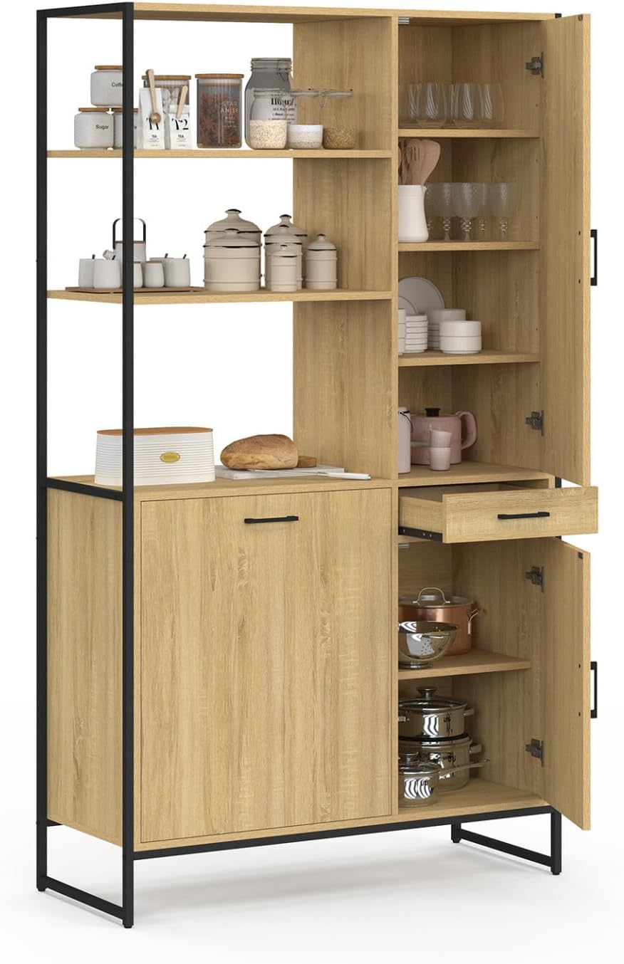 IDMarket - Buffet de Cuisine avec Colonne de Rangement 100 CM Detroit 3 Portes + tiroir Design Industriel – Image 5