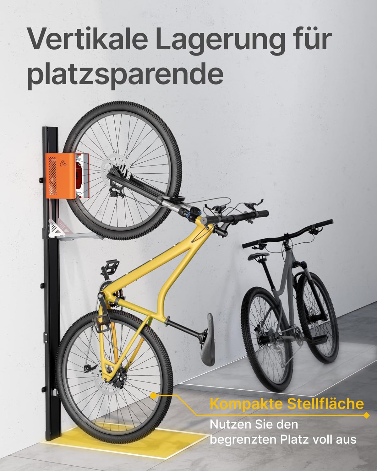 monTEK Porte-vélo automatique – Porte-vélo vertical pour vélos lourds (jusqu’à 32 kg) – Montage simple, support mural peu encombrant pour garage, remise, appartement – Pour pneus 24-29, vélos – Image 6