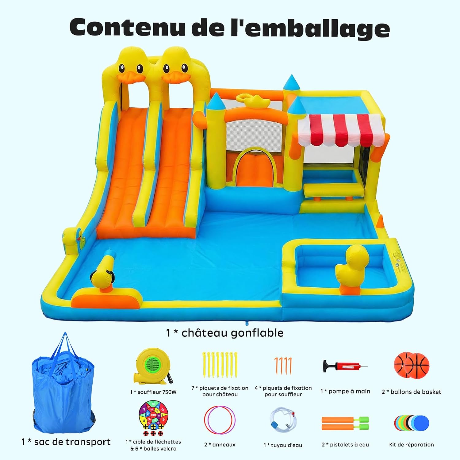 Hapfan Château Gonflable 11-en-1 avec Double Toboggan Aquatique – Piscine, Pistolet à Eau, Mur d’Escalade & Panier de Basket pour Les Plus Grands –520 * 445 * 245cm, Idéal pour Une fête de Jardin – Image 6