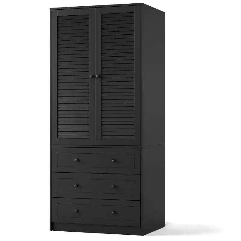 COZONY Armoire Wardrobe with 3 Drawers & 2 Doors, Modern Wooden Closet Cabinet for Bedroom, Heavy Duty White Standing Armoire – Image 5