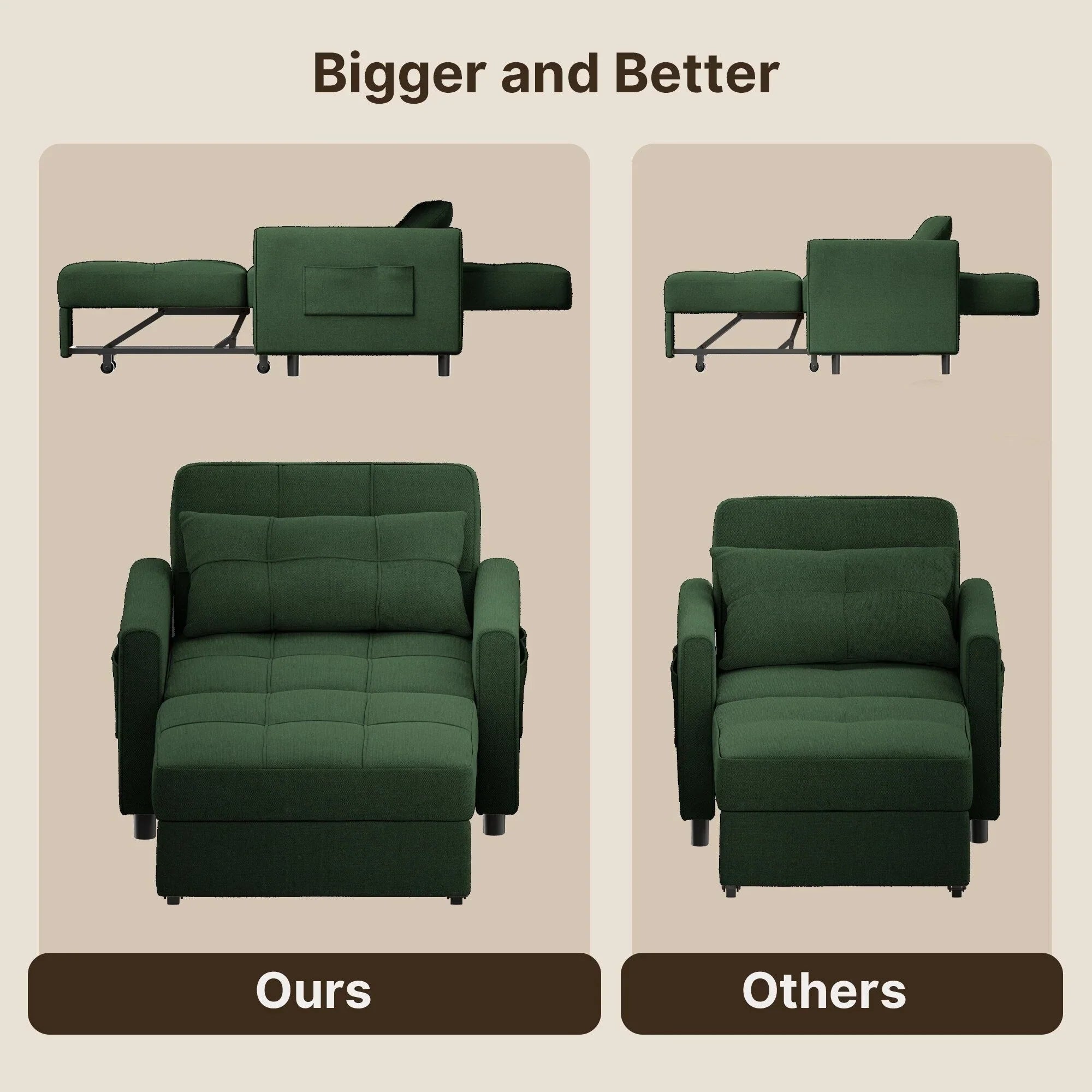 3-in-1 Adjustable Sleeper Sofa Bed, Pull Out Chair Sofa, Convertible Folding Bed for Living Room – Image 19