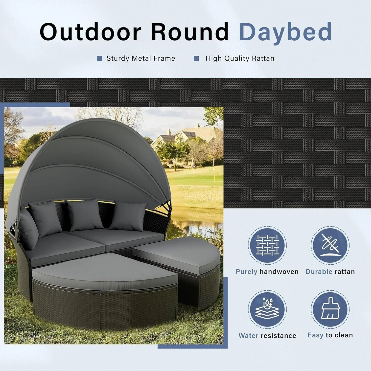 Nuon 4-Piece/5Piece Outdoor Patio Conversation Set Wicker Daybed Set with Canopy by Havenside Home – Image 12