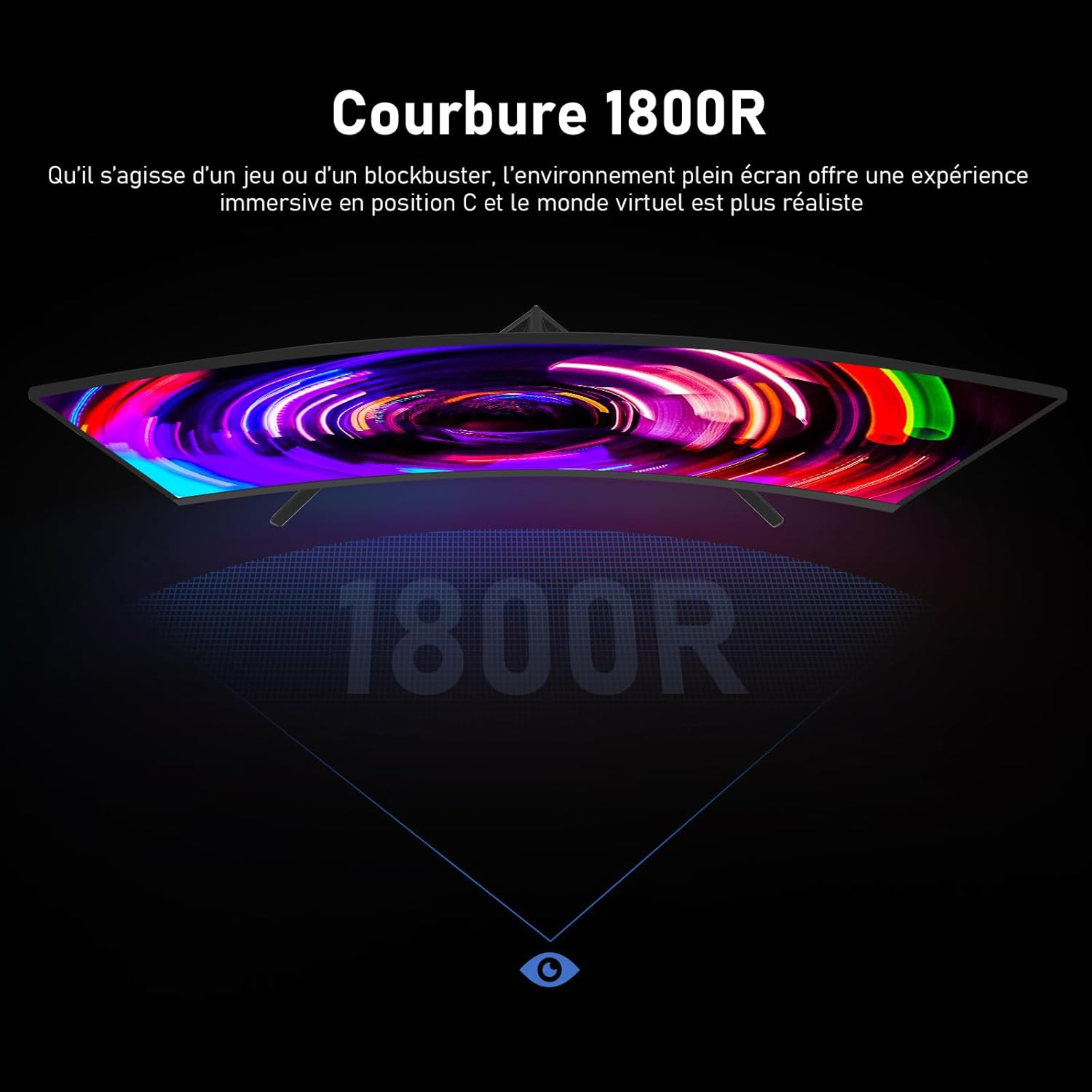 Gawfolk Écran PC 32 Pouces,2K WQHD(2560x1440P),165Hz incurvé Gaming Moniteur, 1ms sans Lunette, 100 pour cent sRGB,178 ° Angle Vue HDMI、DisplayPort, Compatible avec Mural VESA100*100MM - Noir – Image 4