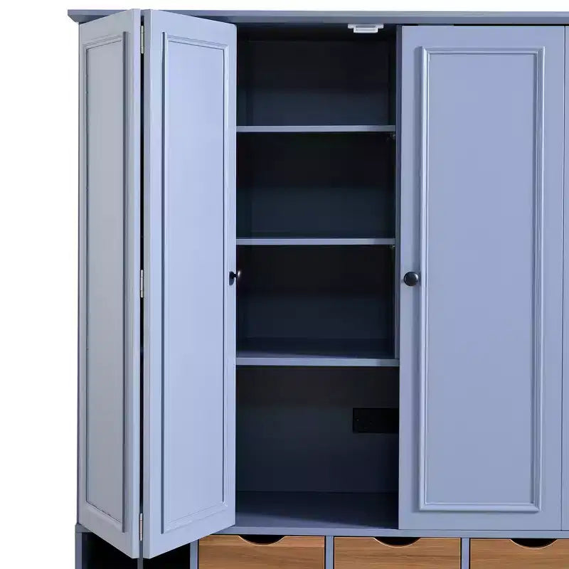 Whisen 71'' Tall Freestanding Kitchen Pantry, Large Dining Storage Cabinet Cupboard Sideboards With 4 Foldable Doors, Shelves, Wine Racks – Image 42